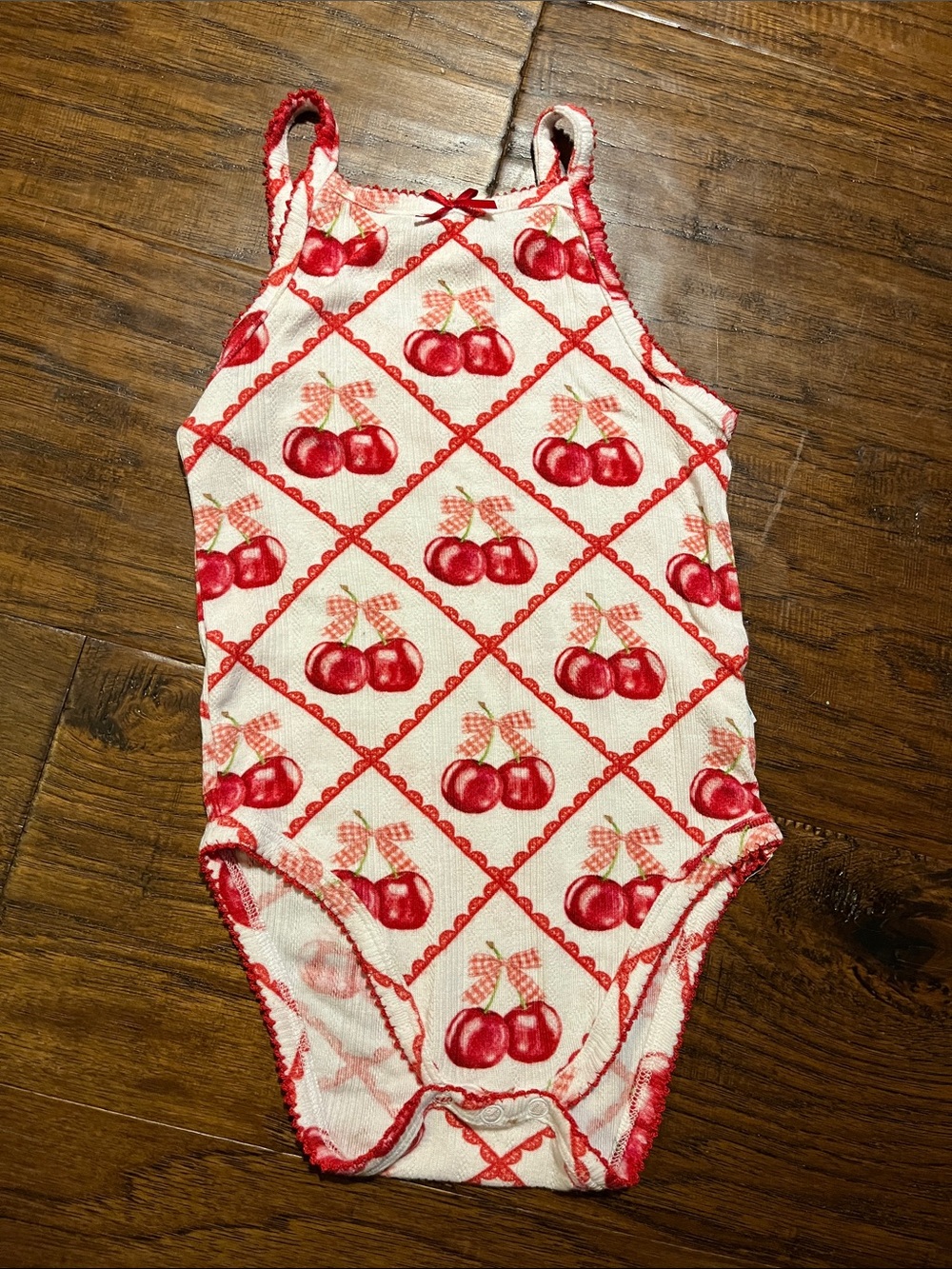 Posh Peanut Red Cherry Print onesie sz 18-24 months